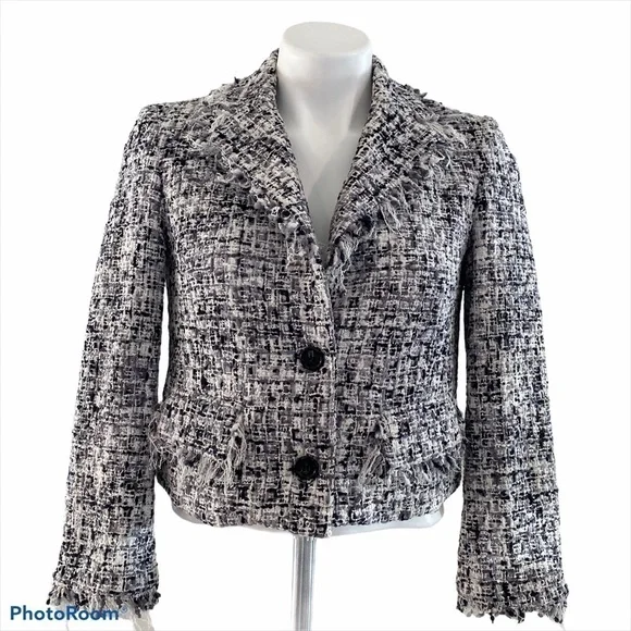 Alice + Olivia Cropped Boucle Jacket Black & White Size S - Picture 3 of 12